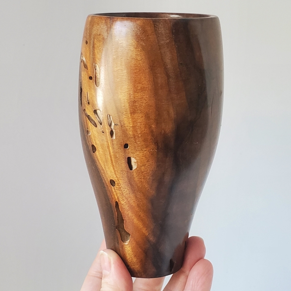 Signed and Numbered Walnut Turned Wood Vase by Reuss Original